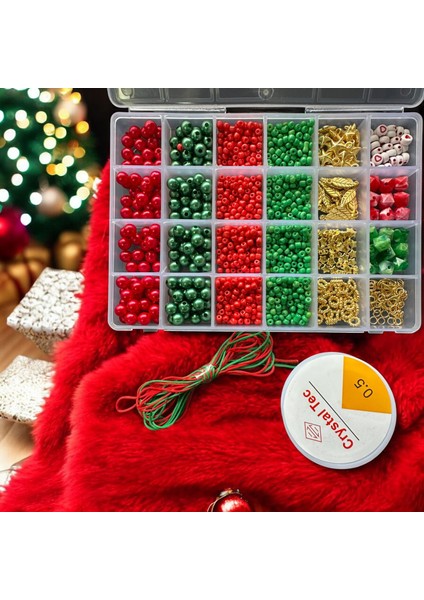 Kırmızı Yeşil Renkli Yılbaşı Konseptli Boncuk Hobi Yapım Seti