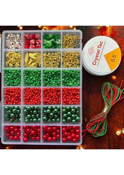 Kırmızı Yeşil Renkli Yılbaşı Konseptli Boncuk Hobi Yapım Seti fiyatları