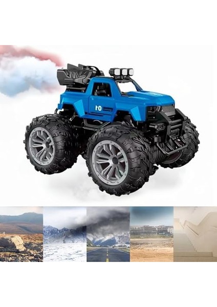Oyuncak 4x4 Uzaktan Kumandalı Duman Atan 4 Çeker Motor Şarjlı Hız Vites Tuşlu Araba Buhar Atan Yüksek Teker Araba 15 Km/h Hız Mavi, Yeşil, Kırmızı (Mavi) fiyatları