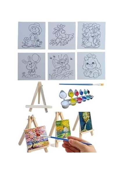 Dsh Doğal Seramik Hamuru Mini Şövale Çizimli Resim Başlangıç Seti, Akrilik Boya, Fırça, Şövale Çocuk Hediye Ressam Seti fiyatları