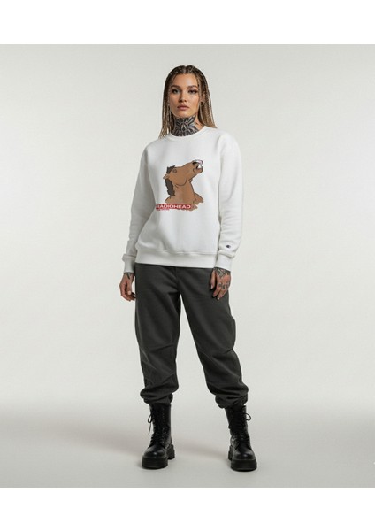 Kadın Bisiklet Yaka Radiohead Baskılı Sweatshirt Regular Fit Nefes Alan Baskılı Pamuklu