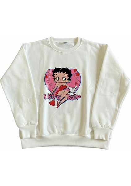 Kadın Bisiklet Yaka Betty Boop Baskılı Sweatshirt Regular Fit Nefes Alan Baskılı Pamuklu fiyatları
