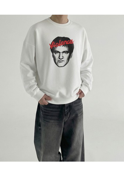 Erkek Bisiklet Yaka Tarantino Regular Fit Sweatshirt Nefes Alan Baskılı Pamuklu Rahat