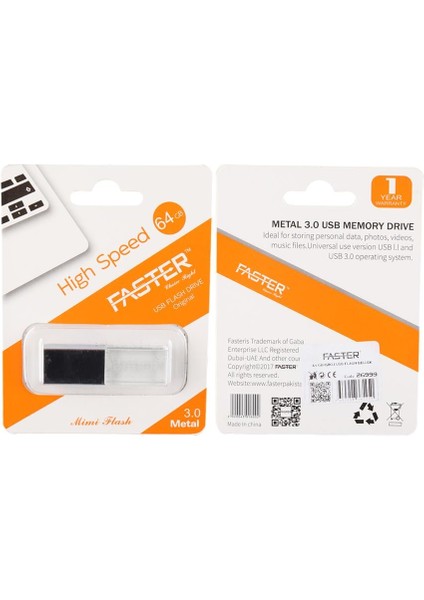 Faster 64 GB Mimi Serisi USB 3.0 Yüksek Hızlı Mavi Işıklı Metal Flash Bellek fırsatları