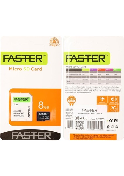 Faster 8 GB Uhs-I U1 Sınıf 10 Micro Sdhc Hafıza Kartı fırsatları