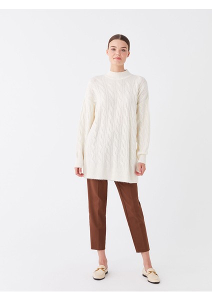 Yeni Sezon Yarım Balıkçı Yaka Kendinden Desenli Uzun Kollu Kadın Triko Tunik modelleri