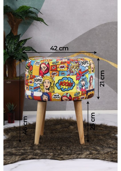 Mutlu Evimiz Pop Art Desenli Puf – Renkli Çizgi Roman Baskılı Ahşap Ayaklı Yuvarlak Dekoratif Puf Comic Style Puf – Pop Art Baskılı Renkli Yuvarlak Ahşap Ayaklı Genç Odası Pufu indirimleri