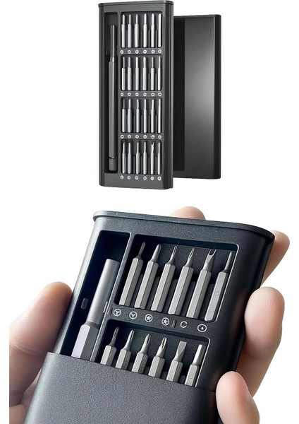 25 Parça Çelik Mekanik Kutulu Tornavida Seti, Saatçi Tornavidası, Manyetik, Yıldız, Düz, Torx Uçlu, Gözlük, Saat, Dizüstü Bilgisayar, Tablet, Cep Telefonu, Kamera Tamiri Için