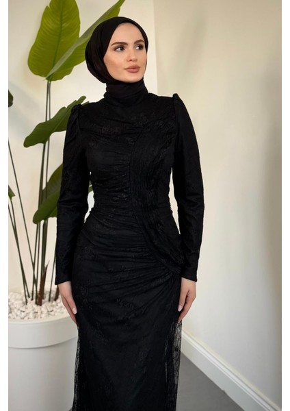 Sahra Dantel Kumaş Astarlı Balık Abiye Siyah fiyatları