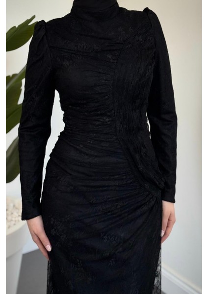 Sahra Dantel Kumaş Astarlı Balık Abiye Siyah modelleri