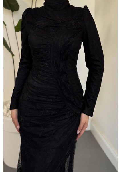 Sahra Dantel Kumaş Astarlı Balık Abiye Siyah fırsatları