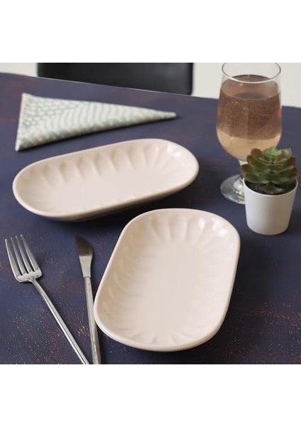 Keramika Krem Kayık Tabak 22 cm 2 Adet 030