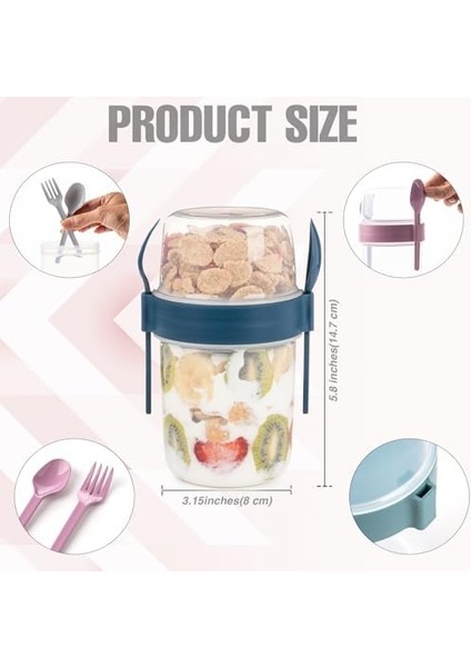 650 ml -Go Kaşıklı Hazneli Meyveli Müsli Kabı Piknik Iş Yoğurt Süt Bardağı Kapaklı ve Kaşıklı Kahvaltı Bardakları, Tahıl Tepesi Yulaf Ezmesi Granola (4&apos;lü Set) modelleri