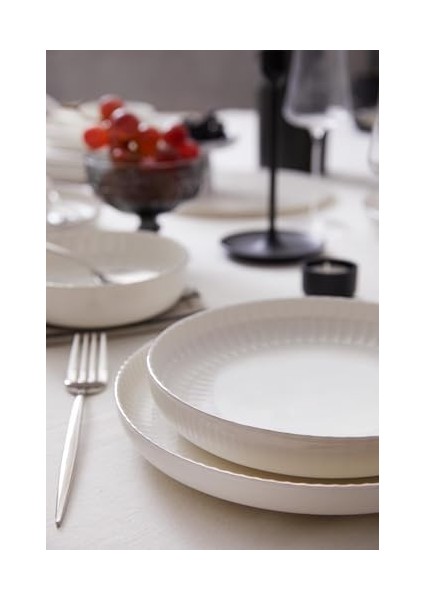 Porselen Crest 18 Parça 6 Kişilik Yemek Takımı Platin Fileli