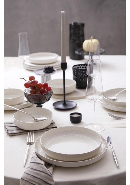 Porselen Crest 18 Parça 6 Kişilik Yemek Takımı Platin Fileli modelleri