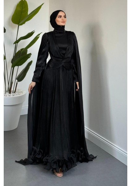 Rienne Pelerinli Pliseli Jan Jan Abiye Siyah fiyatları