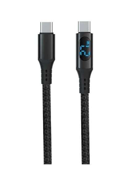 PD60W Hızlı Şarj Kablosu, LED Ekranlı, 480MBPS Type-C To Type-C Kablo, USB C - USB C Erkek - Erkek Kablo Tip C To Tip C 1 Metre U05CC3