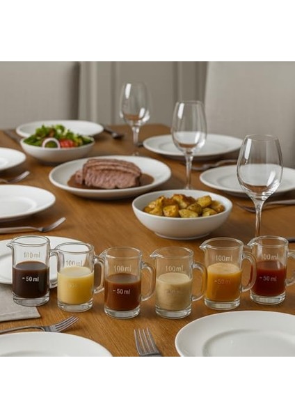 6’lı Cam Sosluk Seti – 100 ml Ölçekli Kulplu Sos Kabı, Şeffaf Mini Ölçü Bardağı, Kahvaltı, Tatlı ve Mutfak Sunumları Için fiyatları