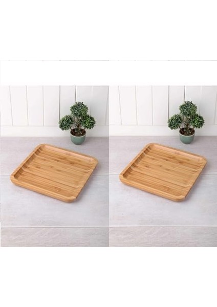 2 Adet 20 cm Bambu Ahşap Kare Pasta Kahvaltı Servis Sunum Tabağı