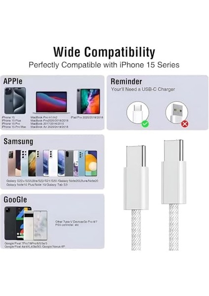 Type-C To Type-C Örgülü Kablo Pd 60W 3A Hızlı Şarj USB 1m | 15, 16,, Laptop ve Kulaklıklar Için Yüksek Hızlı Veri Transferi, Evınto fiyatları
