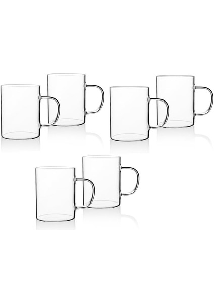 Borosilikat Cam 6&apos;lı Kupa Seti, Ergonomik Saplı, Düz Tabanlı, Pürüzsüz Kenarlı, Ince Tasarımlı, Içecekler Için, 200ML fiyatları