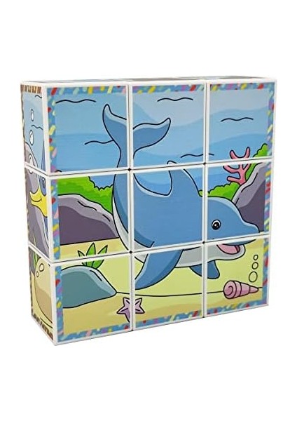Deniz Hayvanları 3D Manyetik Puzzle (9 Mıknatıslı Küp 6 Yapboz)