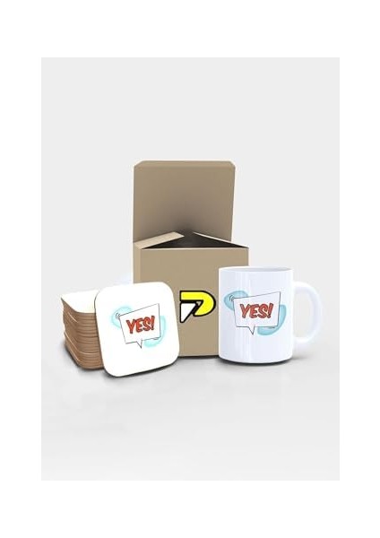 Yes Evet Popart Tasarımlı Baskılı Kupa Bardak Seti, Eğlenceli Özel Hediye Mug
