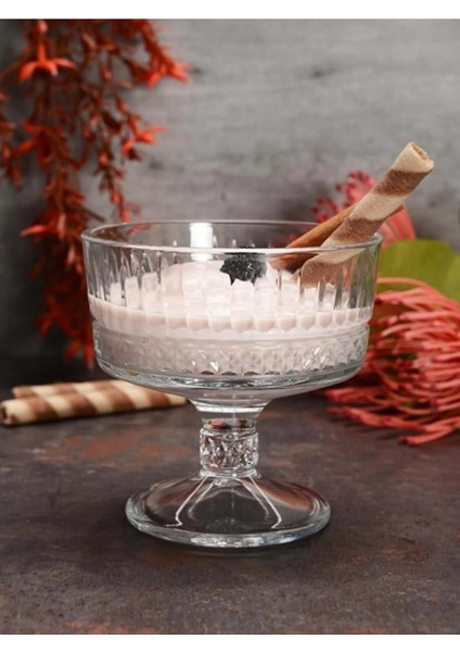 6&apos;lı Orjinal Ayaklı Kristal Tatlı Dondurma Sunum Kase Puding Tabağı