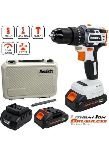 Hırdavat Max MX2020 Kömürsüz Çift Akülü Darbeli Matkap 20V 2.0AH fiyatları