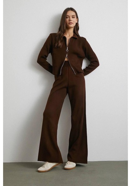 Kahverengi Çift Fermuarlı Triko Takım fiyatları