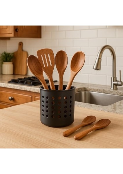 Siyah Silindir Plastik Kaşıklık – Modern Tasarımlı, Delikli Havalı Yapı, Dayanıklı ve Şık Mutfak Düzenleyici modelleri