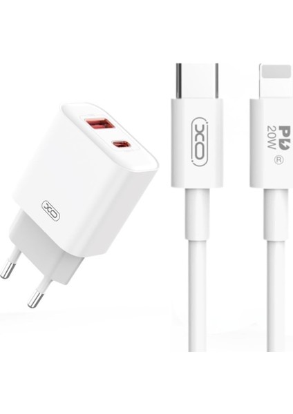 Xo Is Beauty Çoklu Hızlı Şarj Adaptörü CE12| 1 Adet Lightning Kablo | 2 Cihaza Kadar Şarj | 1 Type-C 1 Usb-A | 20W Max Power | Akım Korumalı | Tablet, Notebook, Cep Telefonu, Konsol | Beyaz