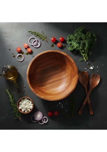 23CM Doğal Akasya Ağacı Salata Kasesi – El Yapımı Derin Ahşap Servis ve Karıştırma Kasesi | Meyve, Makarna, Çerez Sunumu | Çevre Dostu Mutfak ve Sofra Aksesuarı