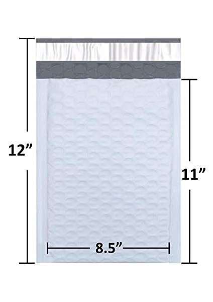#2 Poly Bubble Mailers 20,5 x 30,5 cm Dolgulu Zarf Postası Su Geçirmez 50&apos;li Paket (PBM8512-50), Beyaz