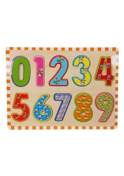 Woody Ahşap Rakamlar Bultak Puzzle 10 Parça - Turuncu Kenarlı