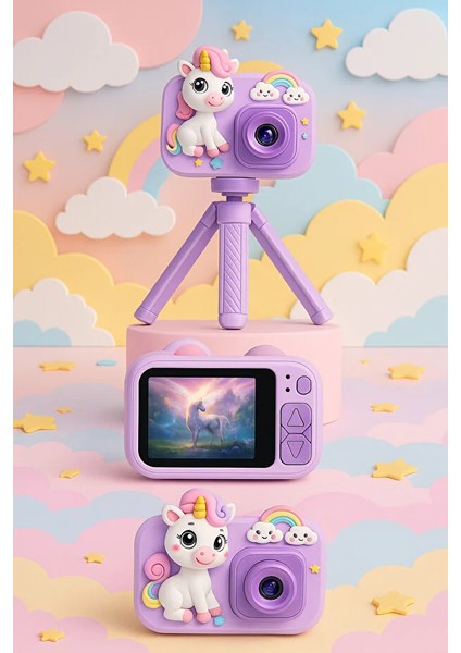 Çocuk Tasarımlı Çocuk Fotoğraf Makinesi – 48 Mp, 1080P Video, Dijital Zoom, Mini Tripodlu
