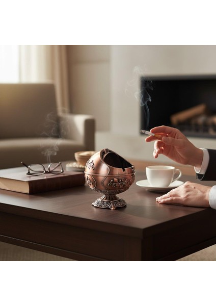 Lüks Gül Motifli Metal Top Rüzgar Geçirmez Küllük Tütsülük Çok Fonksiyonlu Dekoratif Obje Biblo Md 2 fiyatları