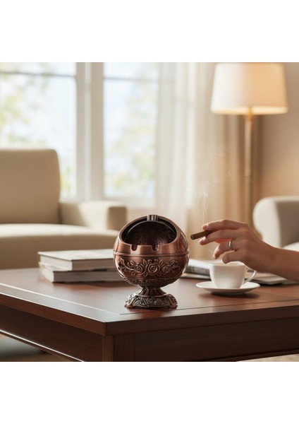 Lüks Gül Motifli Metal Top Rüzgar Geçirmez Küllük Tütsülük Çok Fonksiyonlu Dekoratif Obje Biblo Md 2 modelleri