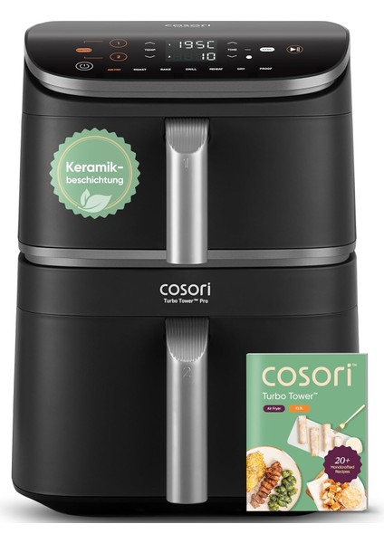 Cosorı Turbo Tower Pro 10.8l Çift Hazneli Seramik Airfryer – Dualblaze Teknolojisi,2 Yemek Aynı Anda!