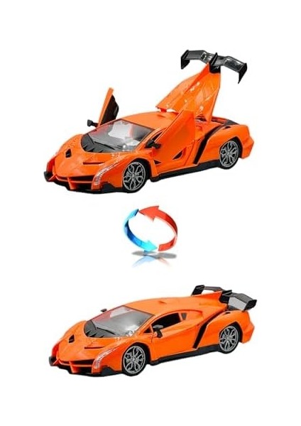 Oyuncak Kapıları ve Bagajı Açılan Uzaktan Kumandalı Full Fonksiyon Şarjlı Arabası Süper Hızlı 1:16 Işıklı Spor Araba (Turuncu)