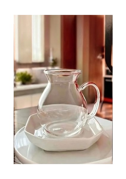 6 Lı Kulplu Tombul Çay Bardağı Kazan Çay Bardağı Borosilikat Isıya Dayanıklı Sunum Balon Çay Bardağı