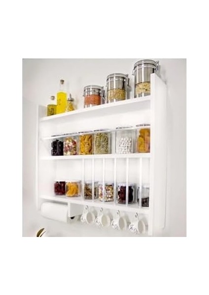 Ars-Taş Mutfak Dolabı, Terek Baharatlık Rafı, 75 cm Genişlik x 65 cm Yükseklik x 13 cm Derinlik, Beyaz, Suntalam, Uzun, Duvara Monte modelleri