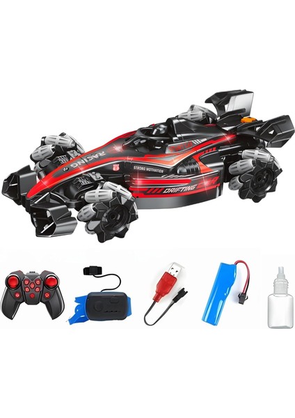 Oyuncak Uzaktan ve Bilekten Kumandalı Full Fonksiyon Hareket Eden Buhar Atan 360° Kendi Ekseni Etrafında Dönebilen ve 180° Yatay Hareket Edebilen Formula 1 Yarış Arabası Araba (Kırmızı)