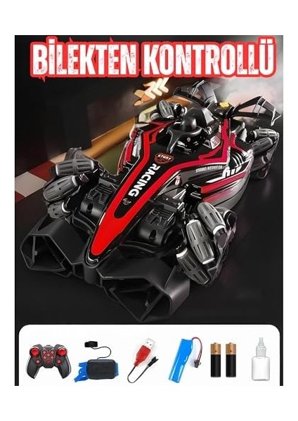 Oyuncak Uzaktan ve Bilekten Kumandalı Full Fonksiyon Hareket Eden Buhar Atan 360° Kendi Ekseni Etrafında Dönebilen ve 180° Yatay Hareket Edebilen Formula 1 Yarış Arabası Araba (Kırmızı) modelleri