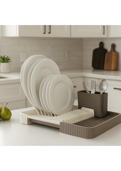 Tezgah Üstü Tabaklık ve Bardaklık Kurutmalık – Çatal Kaşıklık Bölmeli, Su Tahliyeli, Geniş Kapasiteli Plastik Bulaşıklık Organizer