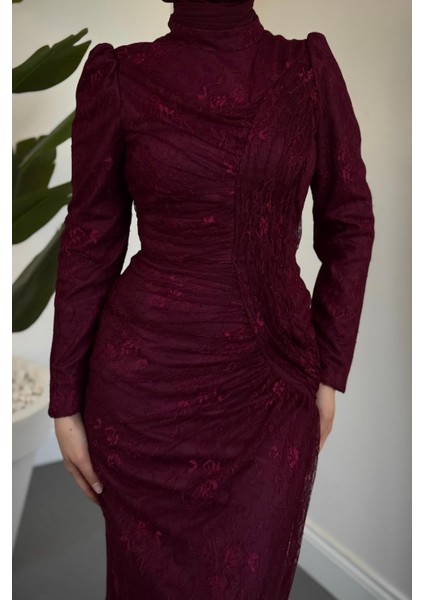 Sahra Dantel Kumaş Astarlı Balık Abiye Mürdüm fırsatları