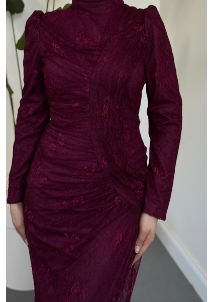 Sahra Dantel Kumaş Astarlı Balık Abiye Mürdüm indirimleri