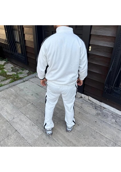 Erkek Çift Şeritli Eşofman Takım Dik Yaka Fermuarlı Sweatshirt Boru Paça Alt, Oversize 3 Iplik Pamuklu fiyatları