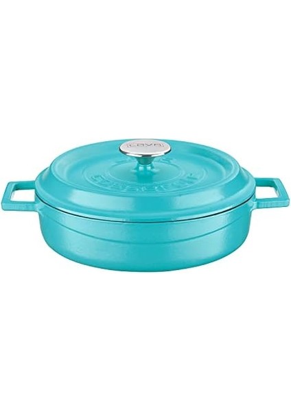 Metal Spring Serisi - Döküm Çok Amaçlı Tencere, Yuvarlak, 24 Cm, Mat, Parlak Siyah Taban, Turkuaz