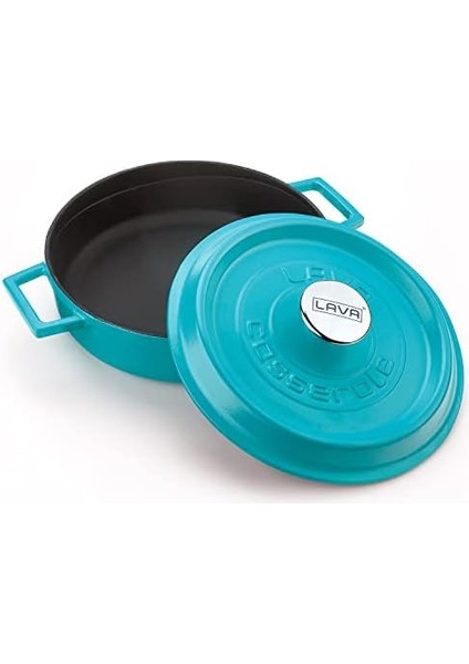 Metal Spring Serisi - Döküm Çok Amaçlı Tencere, Yuvarlak, 24 Cm, Mat, Parlak Siyah Taban, Turkuaz fiyatları